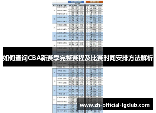 如何查询CBA新赛季完整赛程及比赛时间安排方法解析